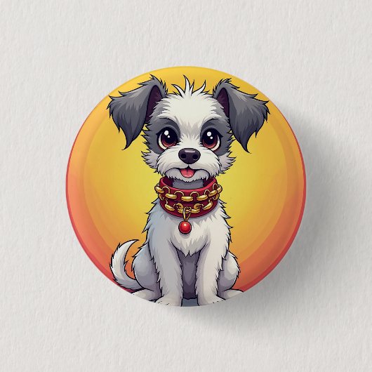 かわいい首輪の動く犬 缶バッジ (正面)