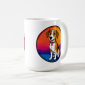 かわいい首輪をつけたアニメ調の子犬 コーヒーマグカップ (正面右)