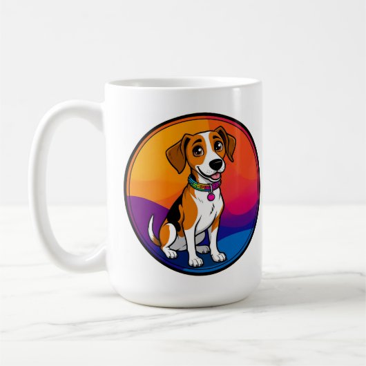 かわいい首輪をつけたアニメ調の子犬 コーヒーマグカップ (左)