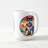 かわいい首輪をつけたアニメ調の子犬 コーヒーマグカップ (正面右)