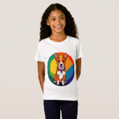 かわいい首輪をつけたアニメ調の子犬 Tシャツ (正面フル)