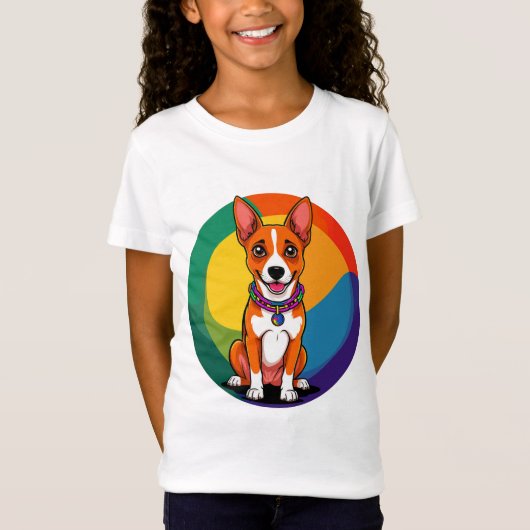 かわいい首輪をつけたアニメ調の子犬 Tシャツ (正面)