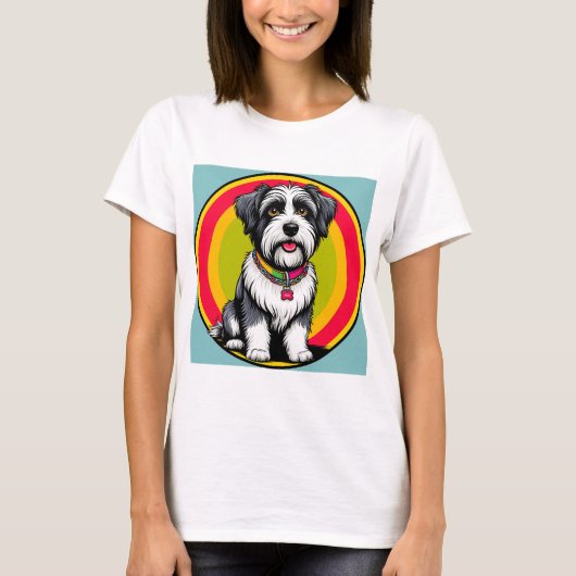 かわいい首輪をつけたアニメ調の子犬 Tシャツ (正面)