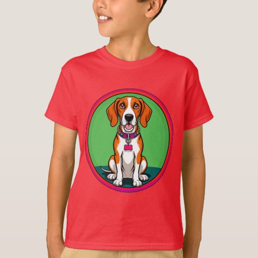 かわいい首輪をつけたアニメ調の子犬 Tシャツ (正面)