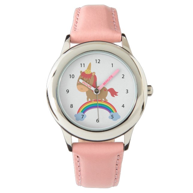 かわいい馬がユニコーンのユーモアを夢見る 腕時計 (正面)