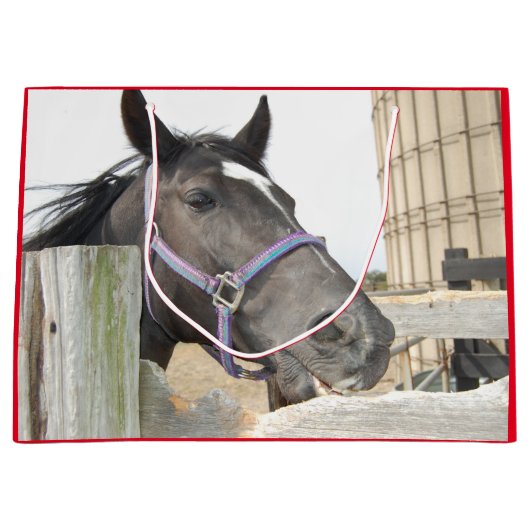 かわいい馬が柵でつつく ラージペーパーバッグ (正面)