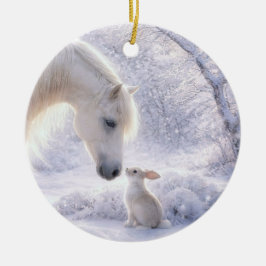かわいい馬とうさぎのスノークリスマス セラミックオーナメント