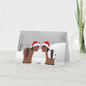 かわいい馬とサンタの雪のクリスマス シーズンカード (裏面)