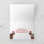 かわいい馬とサンタの雪のクリスマス シーズンカード (内部)