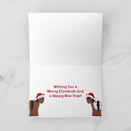 かわいい馬とサンタの雪のクリスマス シーズンカード (内部)