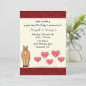 かわいい馬とハートのバレンタイン誕生日招待状 招待状 (スタンド正面)