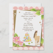 かわいい馬とピンクの花とカップケーキの誕生日 招待状 (裏面)