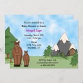 かわいい馬と山の女の子の赤ちゃんシャワー 招待状 (正面/裏面)