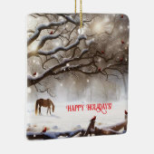 かわいい馬と牧草地クリスマス深紅色 セラミックオーナメント (右)
