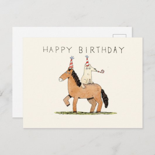 かわいい馬と犬の誕生日カード ポストカード (正面/裏面)