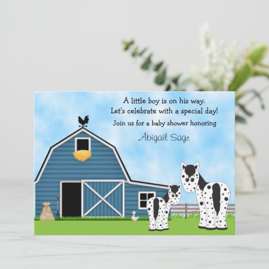 かわいい馬と納屋ボーイズ赤ちゃんシャワー招待状 招待状 (スタンド正面)