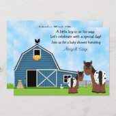 かわいい馬と納屋ボーイズ赤ちゃんシャワー招待状 招待状 (正面/裏面)