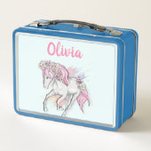 かわいい馬と花新学期女の子 メタルランチボックス (裏面)