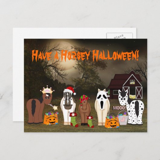 かわいい馬に乗ったハロウィン シーズンポストカード (正面/裏面)