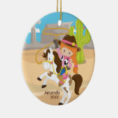 かわいい馬に乗って女性のカーボーイの女の子のクリスマスのオーナメント セラミックオーナメント (右)