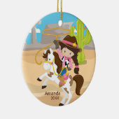 かわいい馬に乗って女性のカーボーイの女の子のクリスマスのオーナメント セラミックオーナメント (右)
