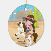 かわいい馬に乗って女性のカーボーイの女の子のクリスマスのオーナメント セラミックオーナメント (左)