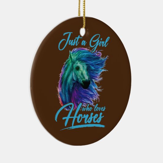かわいい馬に乗る馬が大好きな少女 セラミックオーナメント (右)
