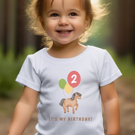 かわいい馬のカラフルな風船カスタム年齢誕生日 トドラーTシャツ