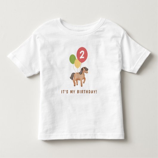 かわいい馬のカラフルな風船 オーダーメイド 年齢 誕生日 トドラーTシャツ (正面)