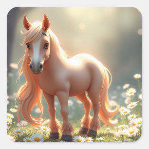 かわいい馬のステッカー スクエアシール