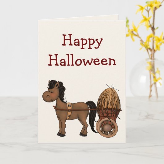 かわいい馬のハロウィンの挨拶状 カード (黄色い花)