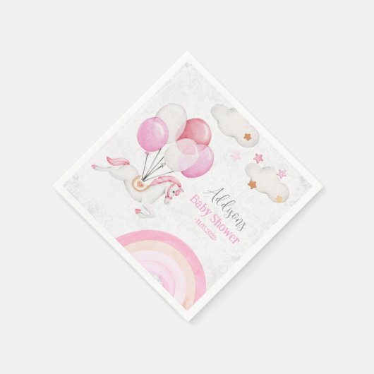 かわいい馬のバルーン虹のベビーガールウォーター色 スタンダードカクテルナプキン (角)