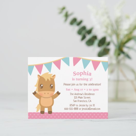 かわいい馬のバンティンフラッグガールズバースデーパーティー 招待状 (スタンド正面)