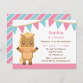 かわいい馬のバンティンフラッグガールズバースデーパーティー 招待状 (正面/裏面)