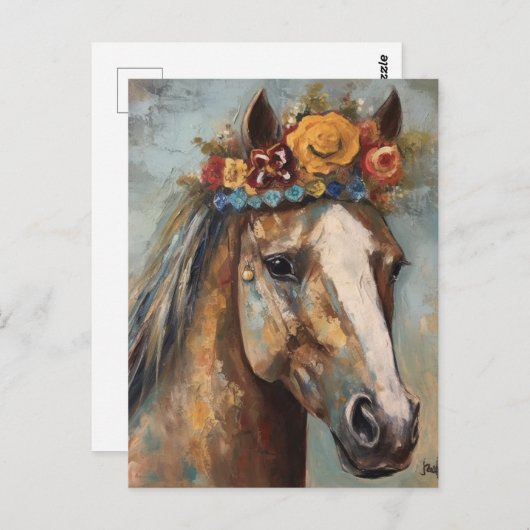 かわいい馬のフローラ冠 ポストカード (正面/裏面)