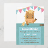 かわいい馬のブルー馬小屋 誕生日パーティー 女子会 招待状 (正面/裏面)