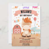 かわいい馬のマイリトルポニー、最初の1歳の誕生日 招待状 (正面)