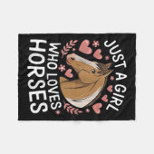 かわいい馬の女の子だけ馬の恋人を愛する少女 フリースブランケット (正面(横))