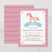 かわいい馬の女の子のピンクの誕生日パーティー 招待状 (正面/裏面)