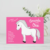 かわいい馬の女の子の1歳の誕生日パーティー ピンク 招待状 (スタンド正面)