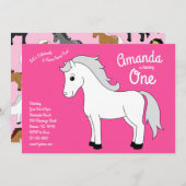 かわいい馬の女の子の1歳の誕生日パーティー ピンク 招待状 (正面/裏面)