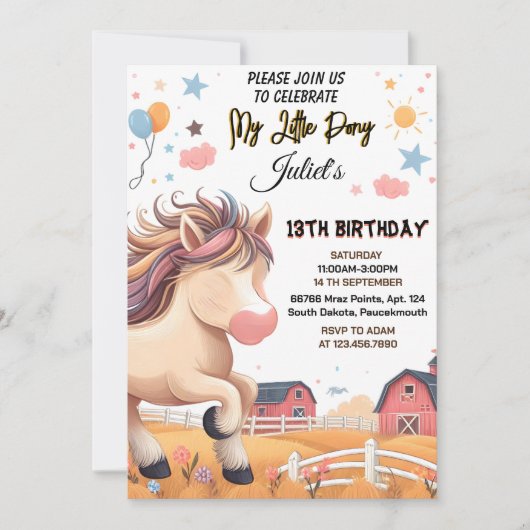 かわいい馬の子供たち私の小さなポニー1歳の誕生日を回す 招待状 (正面)
