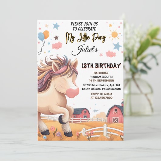 かわいい馬の子供たち私の小さなポニー1歳の誕生日を回す 招待状 (スタンド正面)