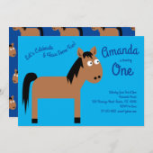 かわいい馬の子供の1歳の誕生日パーティー招待状 招待状 (正面/裏面)