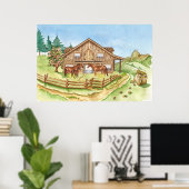 かわいい馬の納屋の国 ポスター (ホームオフィス)