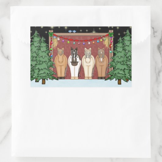 かわいい馬の群れクリスマスホリデーホース 長方形シール (バッグ)