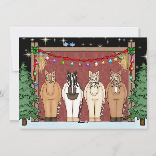 かわいい馬の群れハッピーホリデーズホースクリスマス シーズンカード (裏面)