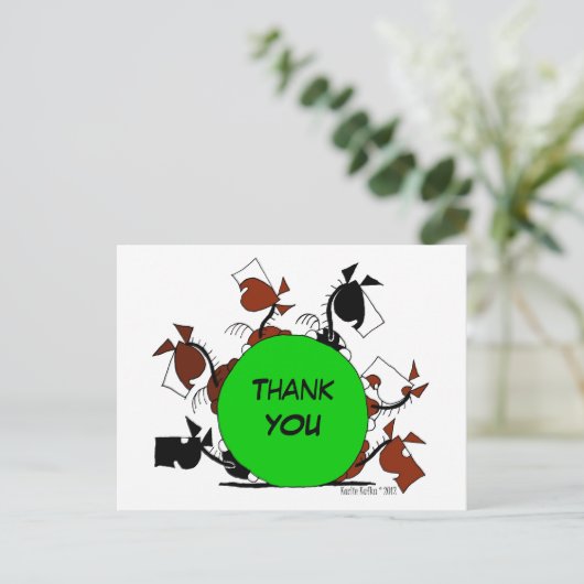 かわいい馬の群れ漫画ありがとう ポストカード (スタンド正面)