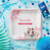 かわいい馬の誕生日パーティーピンクパーソナライズされたフローラ ペーパープレート (パーティー)