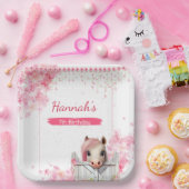 かわいい馬の誕生日パーティーピンクパーソナライズされたフローラ ペーパープレート (パーティー)